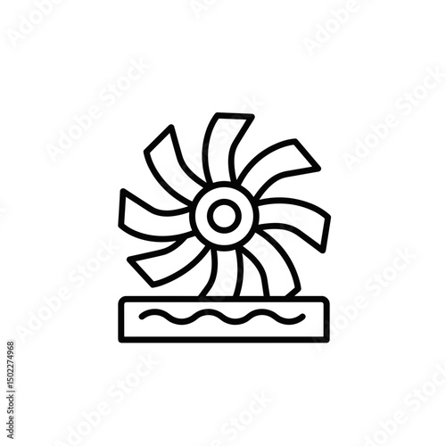 hydroelectrostation Water turbine icon with spinning blades on a base above water  