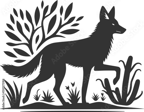 Artwork animal drawing silhouette of a jackal vector