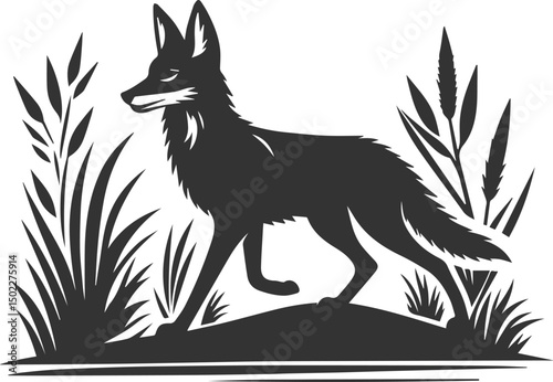 Artwork animal drawing silhouette of a jackal vector