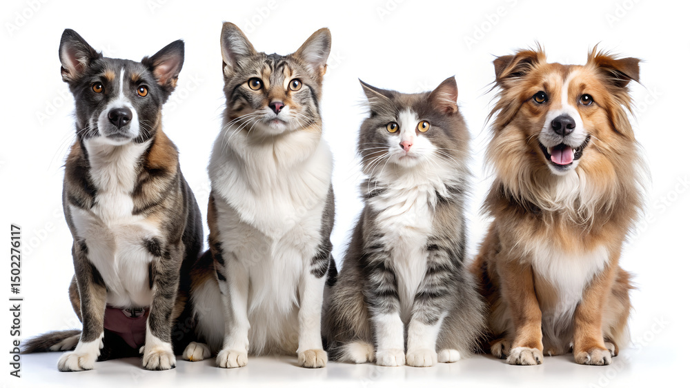 Obraz premium Group of Border Collie Puppies and Dogs Sitting Together on White Background