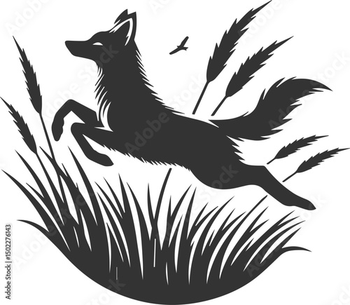 Artwork animal drawing silhouette of a jackal vector