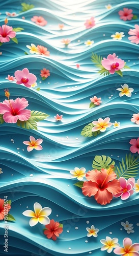 Ocean waves hibiscus plumeria tropical floral paradise summer vacation beach hawaii sea water beauty