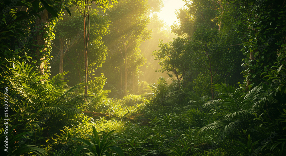 Obraz premium Lush Green Rainforest Canopy: Vibrant Jungle Ecosystem