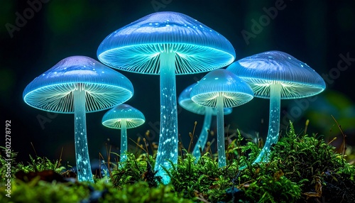Wallpaper Mural Glowing Blue Mushrooms in Dark Forest Magical Nature Photography Torontodigital.ca