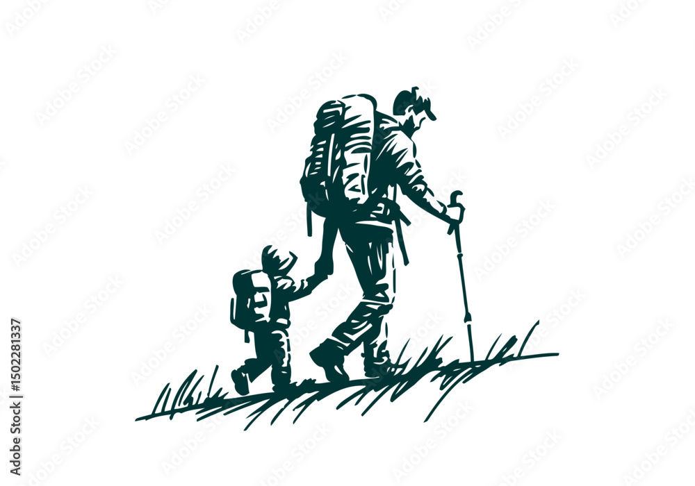 Fototapeta premium Mountain Hiker sketch vector illustration