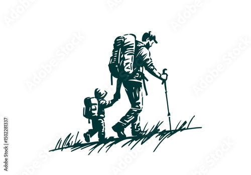 Mountain Hiker sketch vector illustration