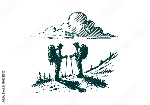 Mountain Hiker sketch vector illustration