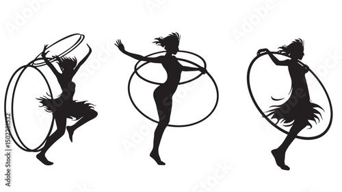 Free Hula Hoop Silhouettes Vector , black silhouettes isolated on white background