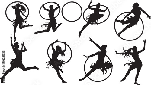 Free Hula Hoop Silhouettes Vector , black silhouettes isolated on white background