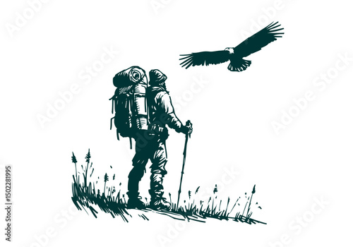 Mountain Hiker sketch vector illustration