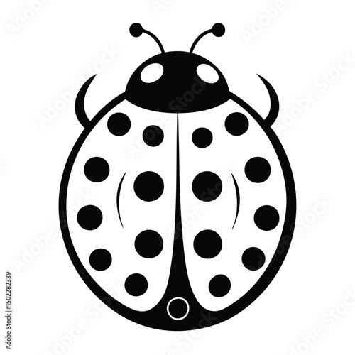 A charming ladybug, delicately detailed in black and white, showcasing simple elegance and symbolic purity