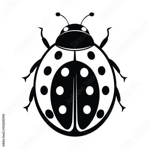 A charming ladybug, delicately detailed in black and white, showcasing simple elegance and symbolic purity