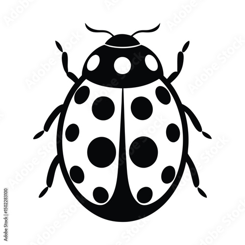A charming ladybug, delicately detailed in black and white, showcasing simple elegance and symbolic purity