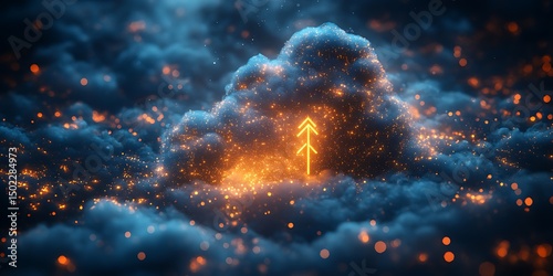 Cloud formation with glowing symbol