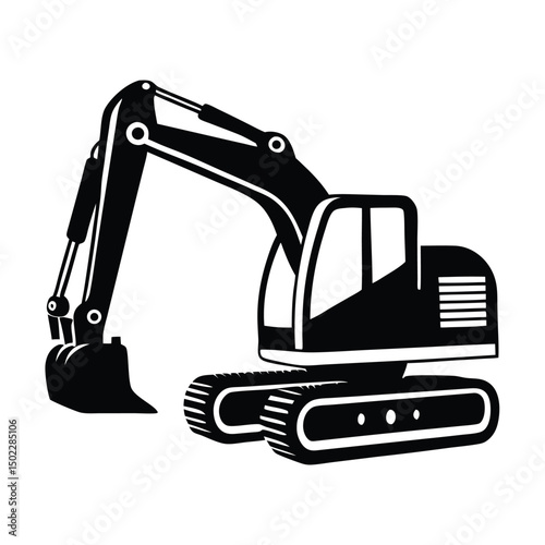 Creative excavator illustration, Construction excavator silhouette vector illustration isolated on a white background, bulldozer excavator isolated on white