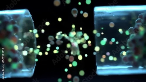 Vibrant abstract depiction of molecules, representing scientific concepts, and technological advancement