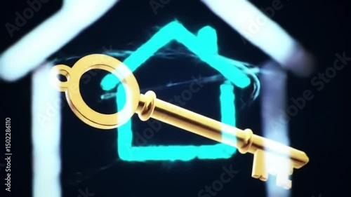 A golden key overlaid on a house symbol, representing home ownership, security, and the dream of owning property. A golden key is placed in front of a house outline