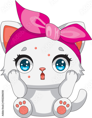 Cat In Hairband Having Pimple Worried Expression Feline Vector