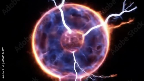 Intense energy plasma ball displaying vivid streaks of electricity