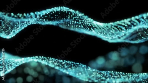 Abstract flowing wave-like pattern of luminous particles, a visual representation of data streams