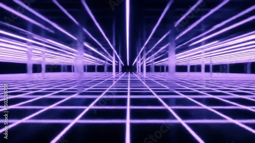 A vibrant and futuristic neon grid landscape bathed in purple hues, creating a mesmerizing and abstract design.