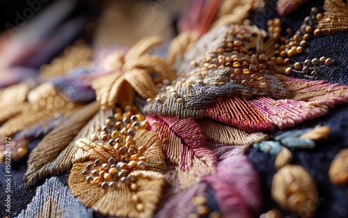 Intricate couture embroidery showcasing evolution from traditional to experimental techniques captured in detailed macro photography highlighting handcrafted luxury textile artistry