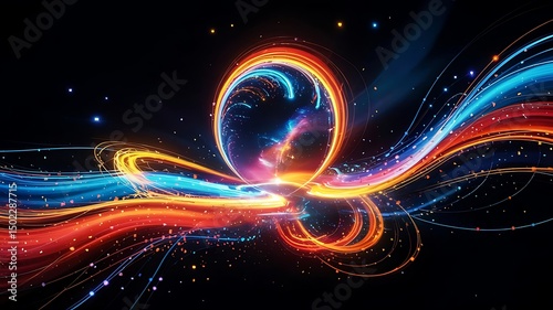 Colorful Neon Light Trails Abstract Composition background