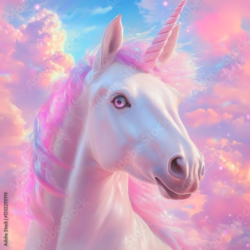 Unicorn Portrait, Pastel Sky