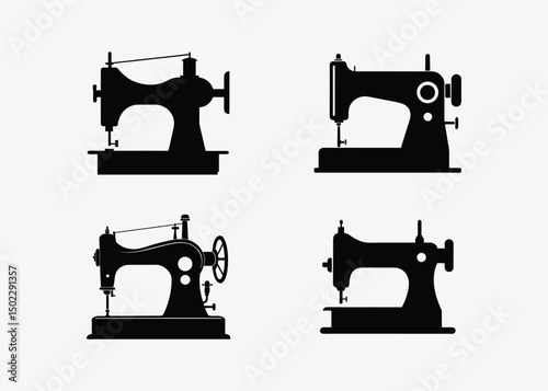 Stylish Vintage Sewing Machine Silhouette Collection on Clean Background