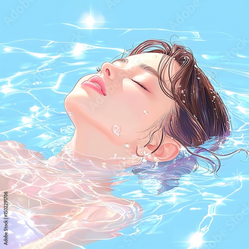 Woman floats in pool