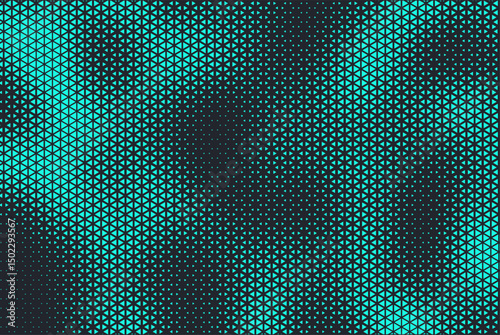 Abstract background with aqua blue triangle dots. Triangle halftone geometric background. Halftone triangular retro 80s pattern. Minimal style retro dynamic wallpaper.	