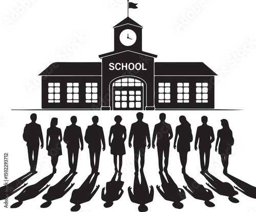Kids with Backpacks Silhouette Design

School Bus Arriving Vector Scene

Teacher and Students Classroom Silhouette

School Supplies Collection Vector Art

Children Walking to School Silhouette