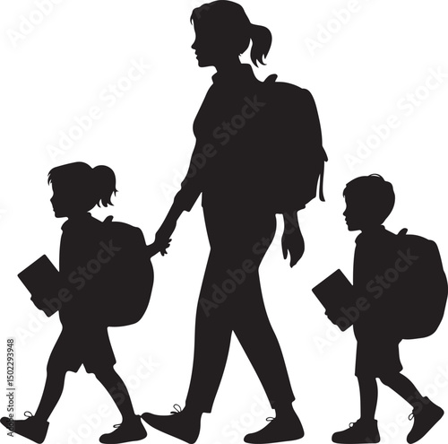 Kids with Backpacks Silhouette Design

School Bus Arriving Vector Scene

Teacher and Students Classroom Silhouette

School Supplies Collection Vector Art

Children Walking to School Silhouette