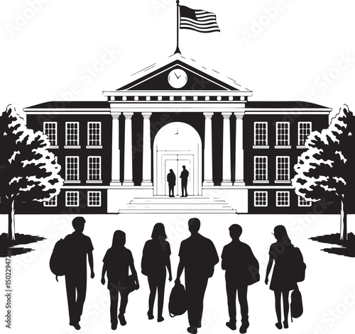 Kids with Backpacks Silhouette Design

School Bus Arriving Vector Scene

Teacher and Students Classroom Silhouette

School Supplies Collection Vector Art

Children Walking to School Silhouette