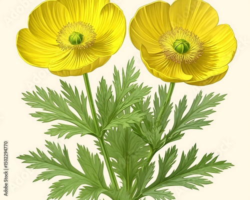 Yellow Flowers Botanical Illustration