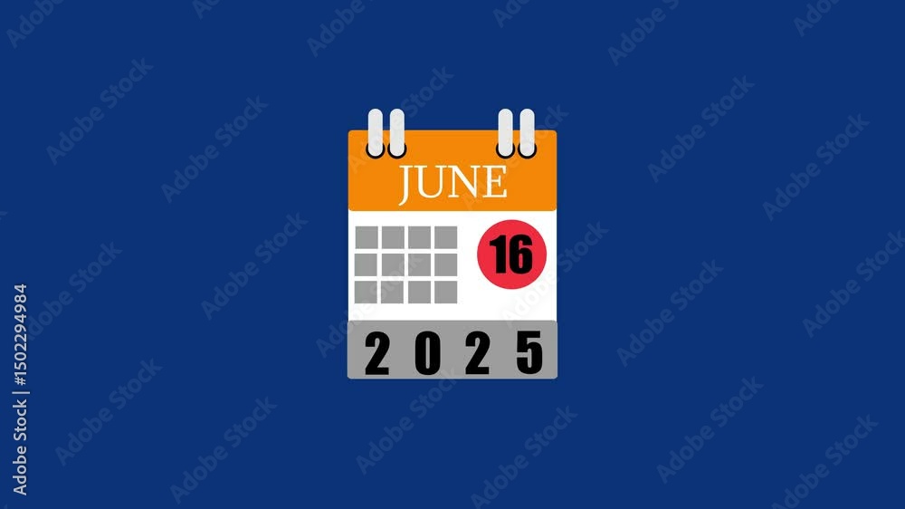 June calendar icon animation. June 16, 2025 calendar. Increase your productivity with the help of calendar.