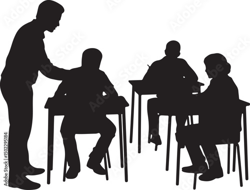 Kids with Backpacks Silhouette Design

School Bus Arriving Vector Scene

Teacher and Students Classroom Silhouette

School Supplies Collection Vector Art

Children Walking to School Silhouette