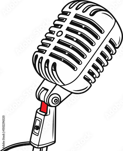 Retro Vintage Microphone Icon – Classic Studio Mic Illustration for Music and Podcast Concepts