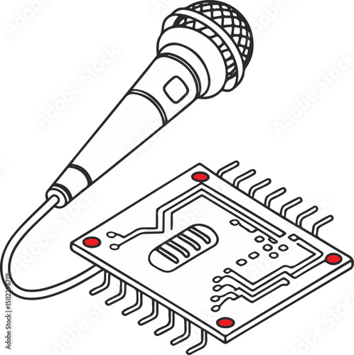 Voice Technology Illustration – Microphone and Microchip Concept for AI and Audio Tech
