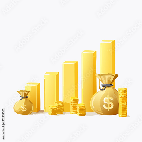 Golden Bar Graph Showing Financial Growth