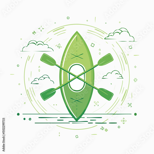 Green Kayak Paddle Illustration with Minimalist Line Art Design