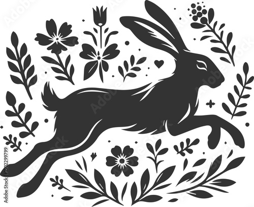 Cute animal hare rabbit vector drawing silhouette