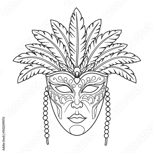 Elegant venetian mask adorned with feathers and ornate designs for carnival celebrations