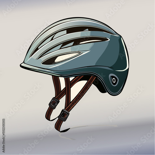 Teal Bicycle Helmet with Brown Straps Illustration