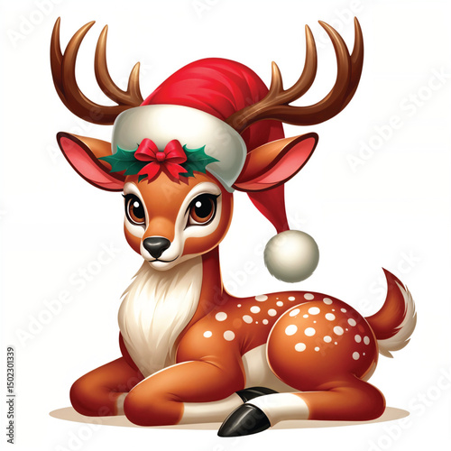Christmas Antelope Santa Hat Vector Illustration