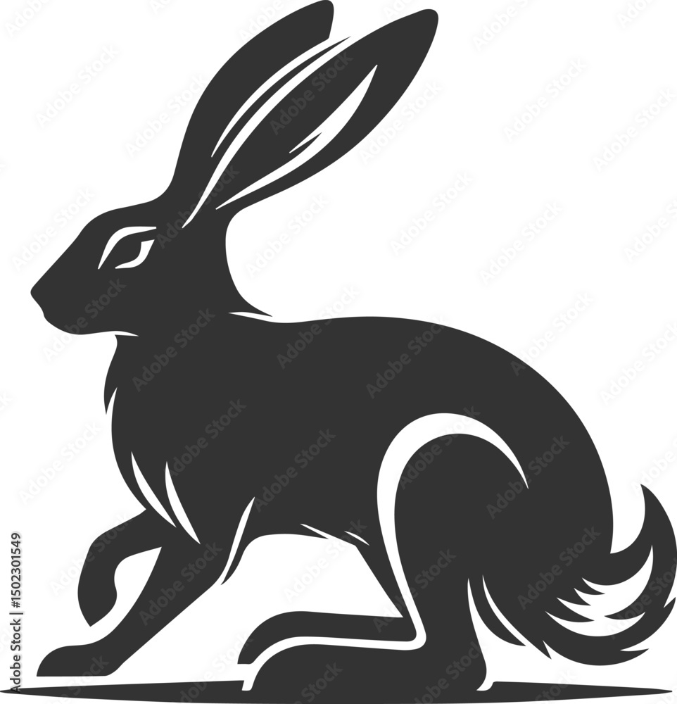 Obraz premium Cute animal hare rabbit vector drawing silhouette