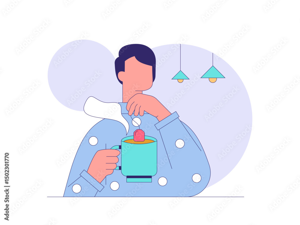 Fototapeta premium Man is brewing tea. Tea illustration. Flat outline vector illustration concept.