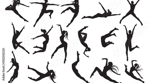 Free Vector Gymnastics Silhouettes , black silhouettes isolated on white background