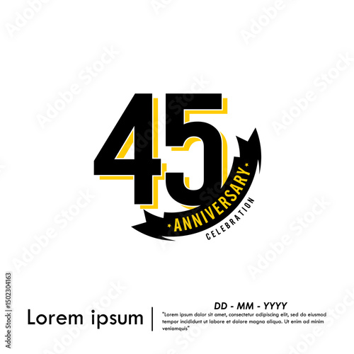 45th years anniversary celebration emblem. congratulations anniversary logo isolated with ribbon on white background. vector illustration template design for web, flyers, poster, greeting card