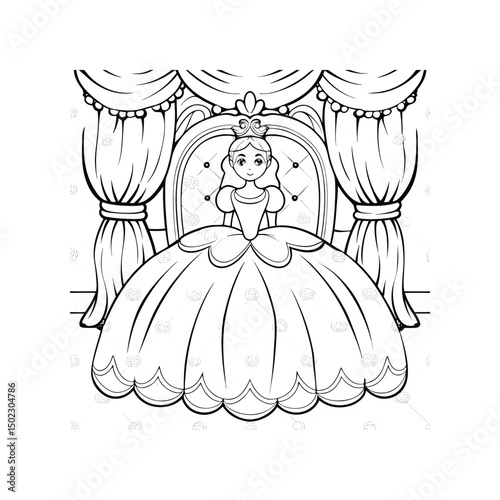 Princess in a Throne Coloring Page  Royal Illustration for Kids